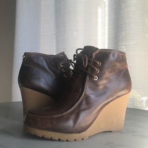 Michael Kors Brown leather wedge booty
